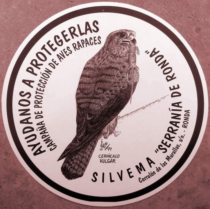 Pegatina de una de las campañas de Educación Ambiental que realiza Silvema, para la protección de las rapaces. (Autor del dibujo: Juan Luis Rios)