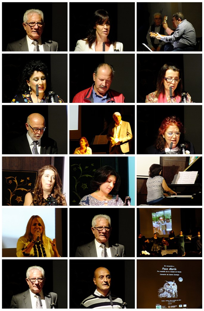 Amigos de Paco que intervinieron en su homenaje, celebrado en Ronda. Los sentimientos a flor de piel, arropados por diversas expresiones artísticas, un placer para los que asistimos y un digno recuerdo de Paco y su legado.