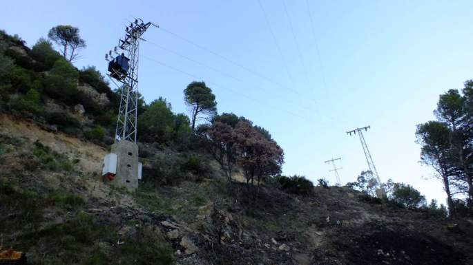 Transformador sin aislar que ha provocado la muerte por electrocución de otro buitre leonado